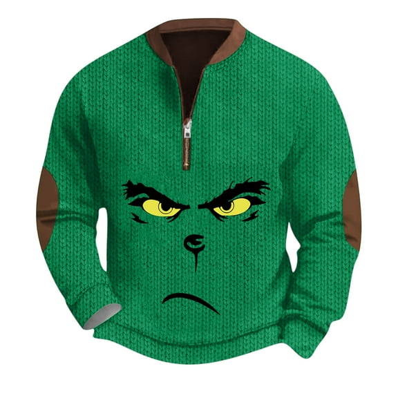Ugly Christmas Sweatshirts for Men Quarter Zip Long Sleeve Pullover Army GreenSmall