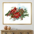 thumbnail image 2 of Designart 'Christmas Red Cardinal Bird and Poinsettia' Traditional Framed Canvas Wall Art Print, 2 of 5
