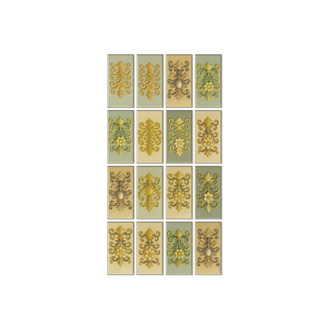 16Sheets Foaming Board Vinyl Tiles Stickers Wall Decals 8" x 4" Waterproof Peel and Stick Backsplash Yellow and Green Flowers Pattern Mural