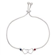 Personalized Planet Women's Couple's Birthstone Double Heart Adjustable Bracelet