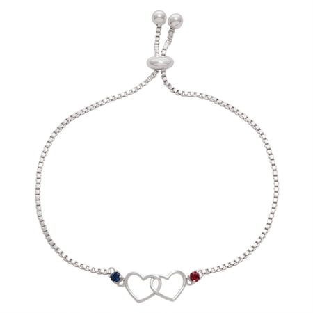 Personalized Planet Women's Couple's Birthstone Double Heart Adjustable Bracelet