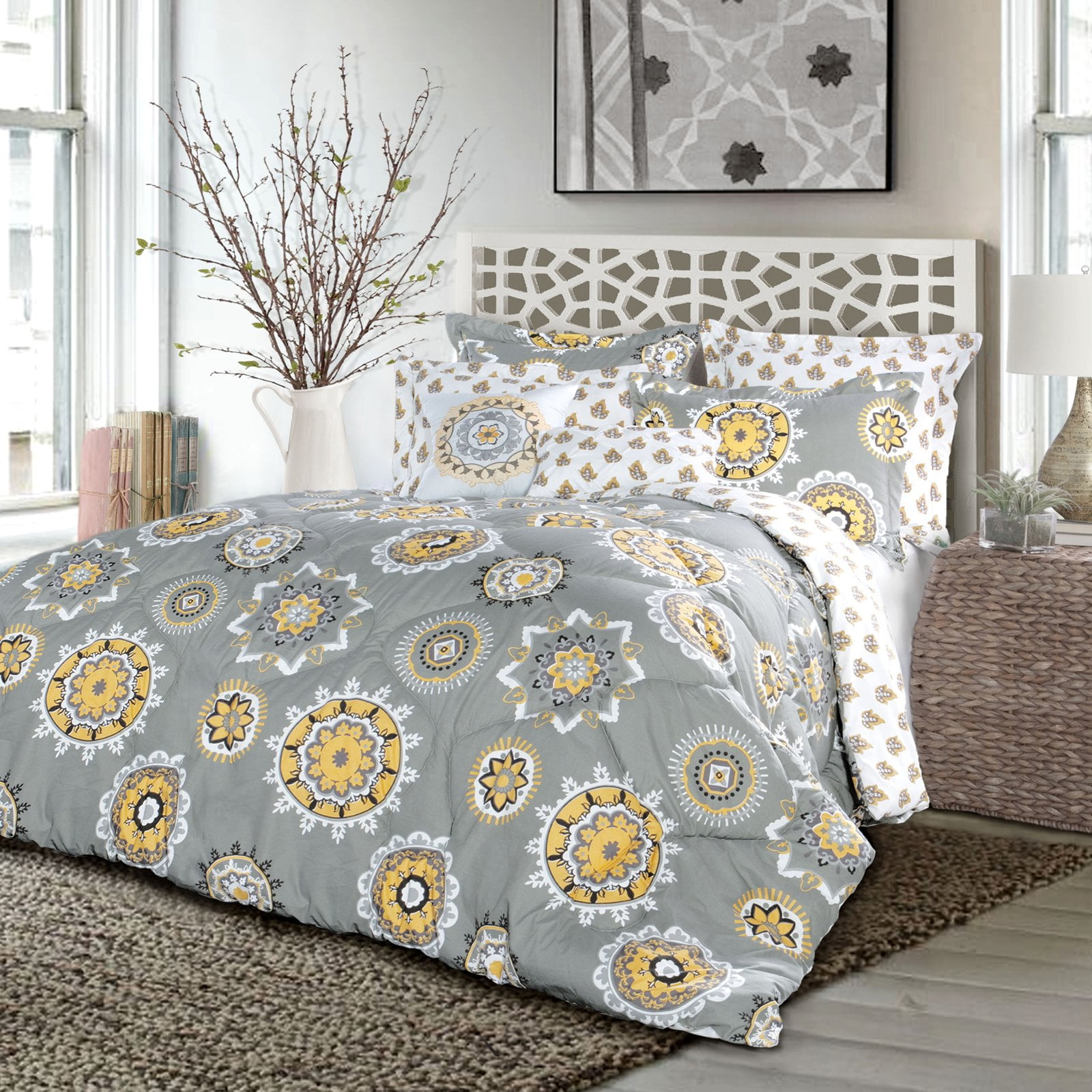 Adrianne Comforters Yellow Grey 7 Piece Set Walmart Com Walmart Com