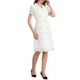thumbnail image 4 of VESTIDO CORTO DE ENCAJE DE MUJER CON MANGAS CORTAS Y CUELLO DE LAPELA, DOBLE BOTONADURA, CINTURÓN, VESTIDOS EN A M BLANCO, 4 of 4