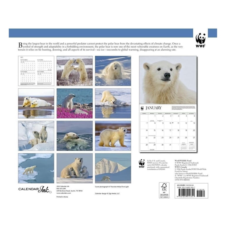 2024 WORLD WILDLIFE FUND Polar Bears Deluxe Wall Calendar - Walmart.com