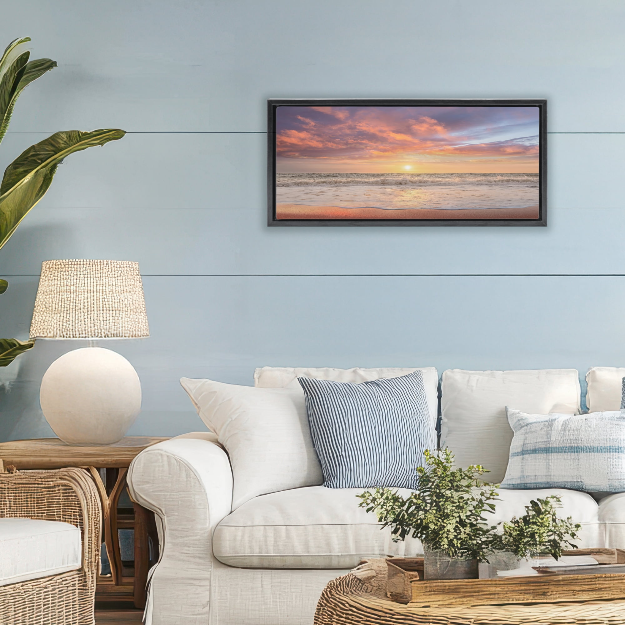 Stupell Industries Vivid Sunset Panorama Black Framed Floater Canvas Wall Art, design by Mike Caliascibetta