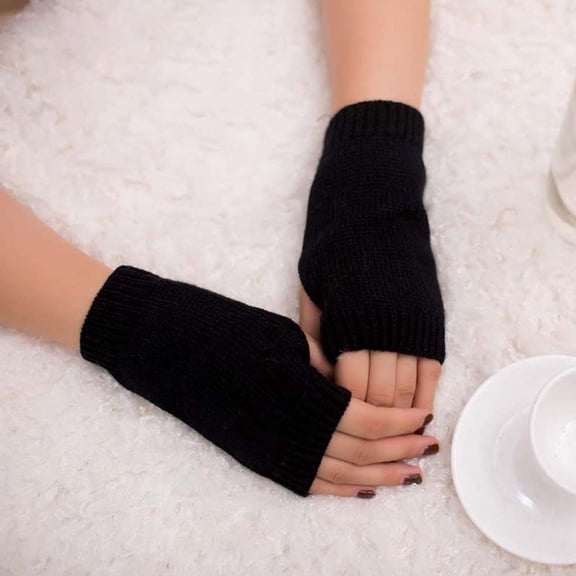 Ediodpoh Women Girl Knitted Arm Fingerless Keep Warm Winter Gloves Soft Warm Mitten Gloves for Women Black