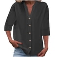 thumbnail image 1 of Timegard Womens Tops 1/2 Sleeve V Neck Button down Shirts Casual Loose Lightweight Blouse Solid Color, 1 of 6