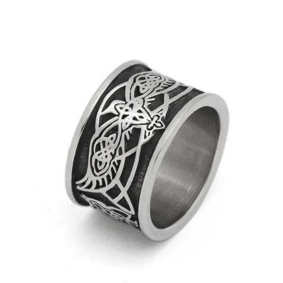 Viking Odins Raven Norse Wolf Ring Unisex Silver 316L Stainless Steel Celtic Crow K9 Band