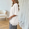 thumbnail image 4 of Asymmetrical Tunic Blouse for Women Summer Oversized Lace Trim T Shirts 2026 Casual Half Sleeve Hem Tops Loose Crewneck White XL, 4 of 7