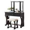 thumbnail image 1 of Poundex Furniture Wood Vanity Set with Stool and Mirror in Black, 1 of 8