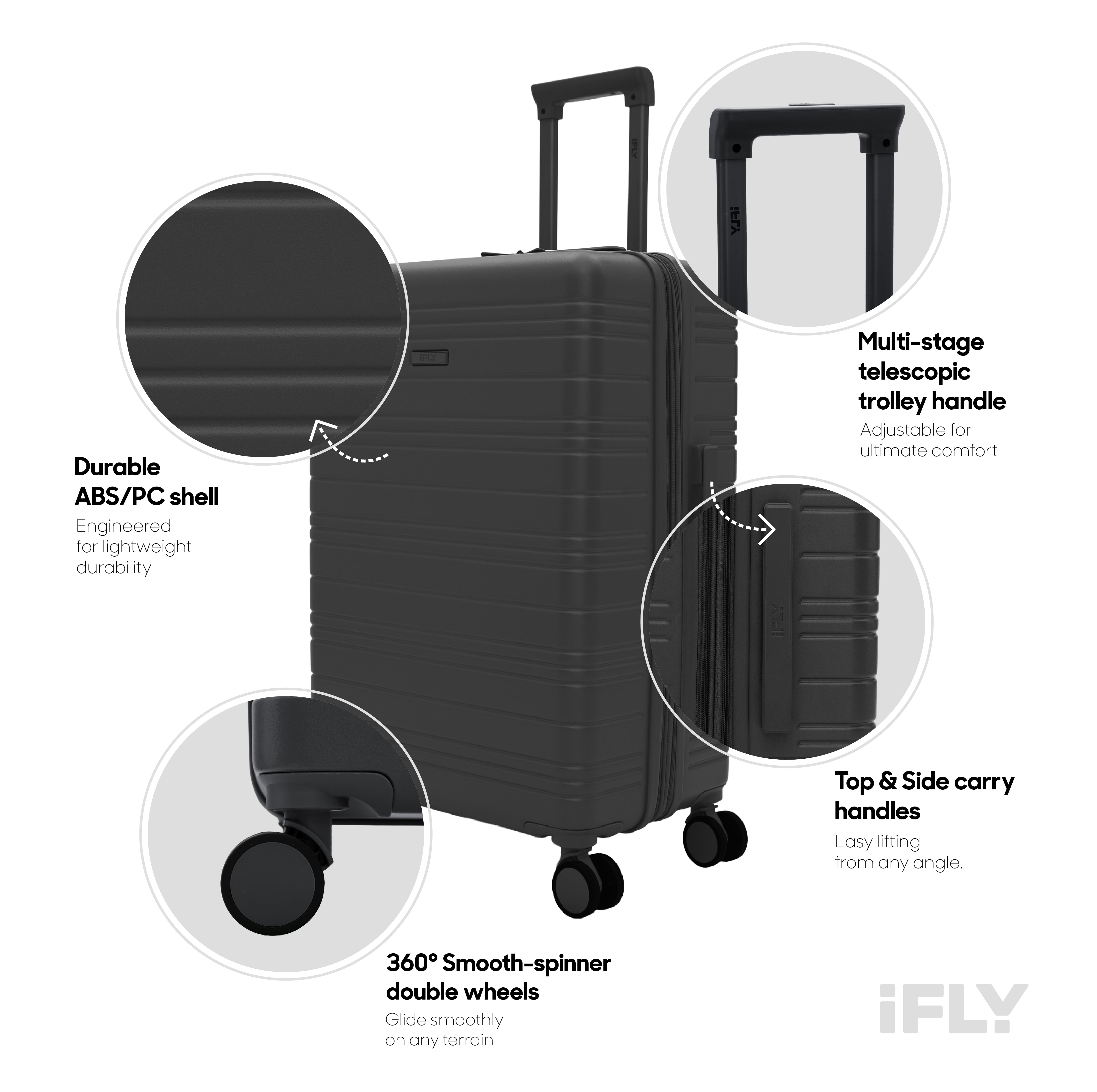 iFLY Take Off 28" Expandable Hardside Spinner Large Checked Luggage, Black