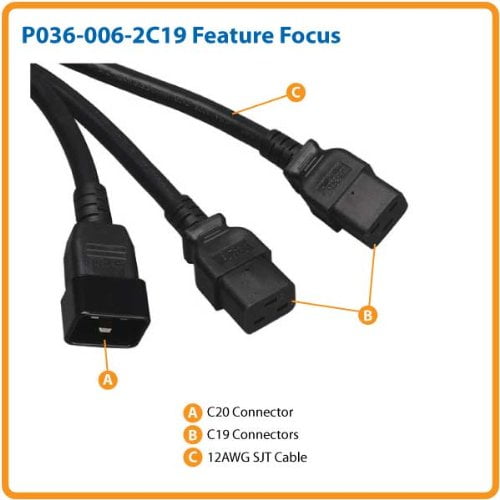 Tripp Lite Heavy-Duty Power Extension Cord Y Splitter Cable for Servers and Computers 20A 12AWG (2x IEC-320-C19 to... by Tripp Lite
