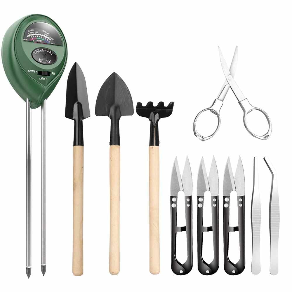 Bonsai Set 8 Pcs Include Pruner,Fold Scissors,Mini Rake,Bud & Leaf Trimmer Set 