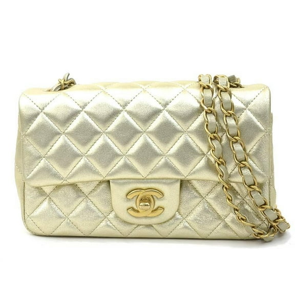 Pre-Owned CHANEL Shoulder Bag Leather Gold Women's 90208a