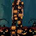 thumbnail image 3 of FDGIU Women's Halloween Pajamas Fashion Short Sleeve Turndown Collar Pajama Pockets Halloween Print Pants Elastic Waist Set, 3 of 5