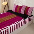 thumbnail image 2 of Castle Fairy Retro Stripes Zipper Twin Comforter Sets with Fitted Sheet and 2 Pillowcases,Minimalist Leather Textured Zipper Bedding Set,Magenta Brown White,Reversible, 2 of 7