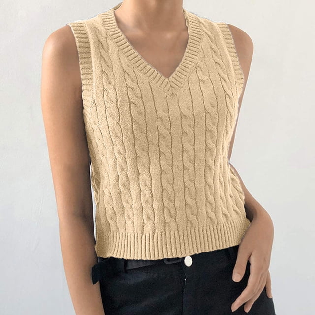 Débardeur Tricoté Sans Manches pour Femmes, Haut Court Uniforme
