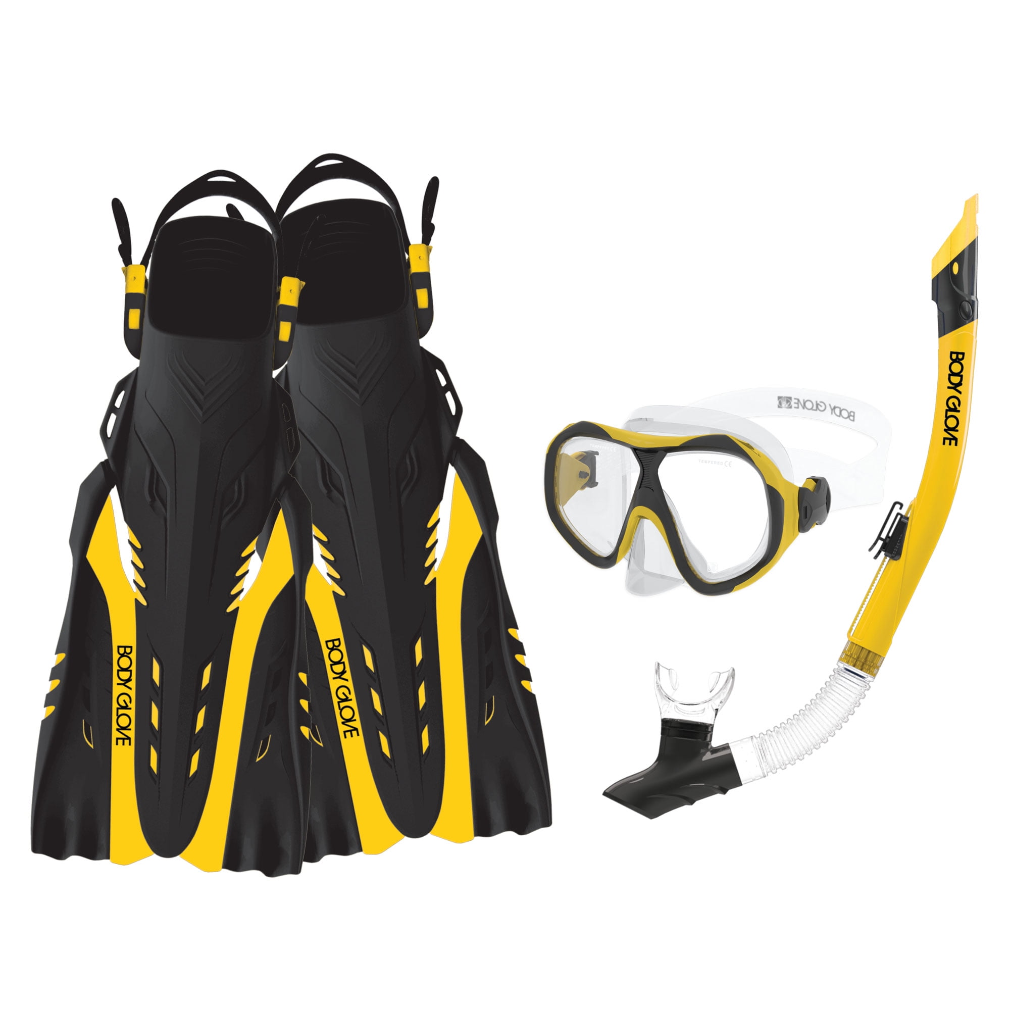 Body Glove Enlighten II Large/XL Snorkel Goggles Mask and Fins Set