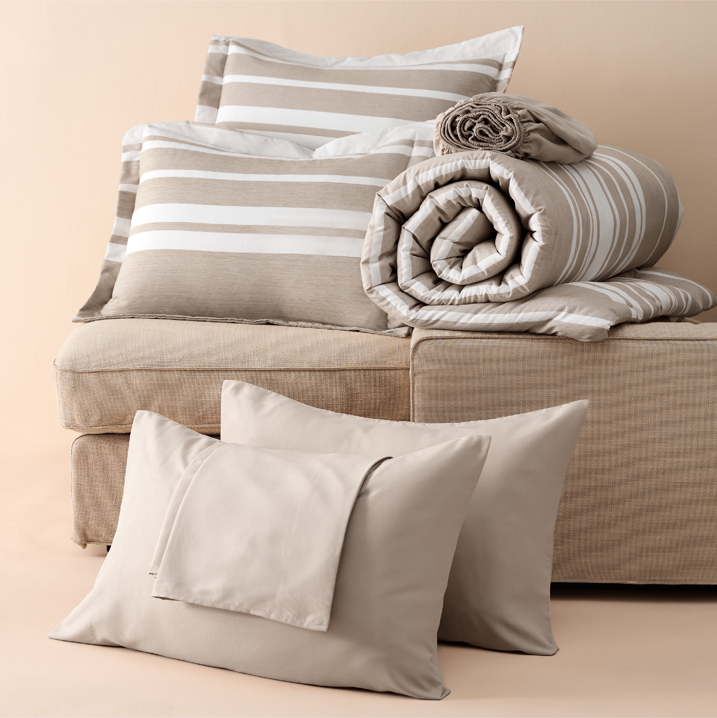 U by Bedsure Full Comforter Set, 7 Pieces Brown White Striped Bedding Sets All Season, Bed in a Bag with Comforter, Sheets, Pillowcases & Shams
