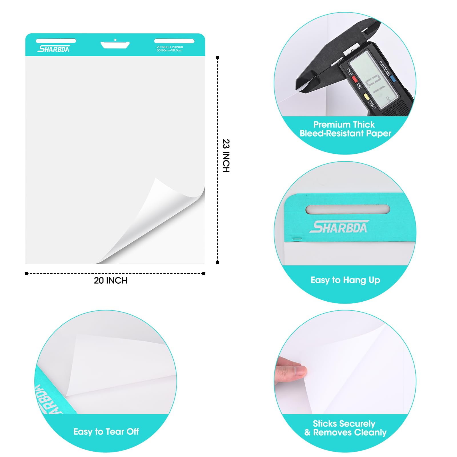 Sticky Easel Pad, 25 in x 30 in,Flip Chart, Chart Paper for Teachers, Large Self-Stick Easel Paper,Super Sticky & Bleed-Resistant,30 Sheets/Pad,10 Pads