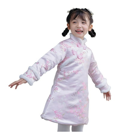 

Dadaria Fall Baby Girl Clothes 3-10T Toddler Long Sleeve New Year Floral Quilted Cheongsam Princess Dress Pink 120 Toddler