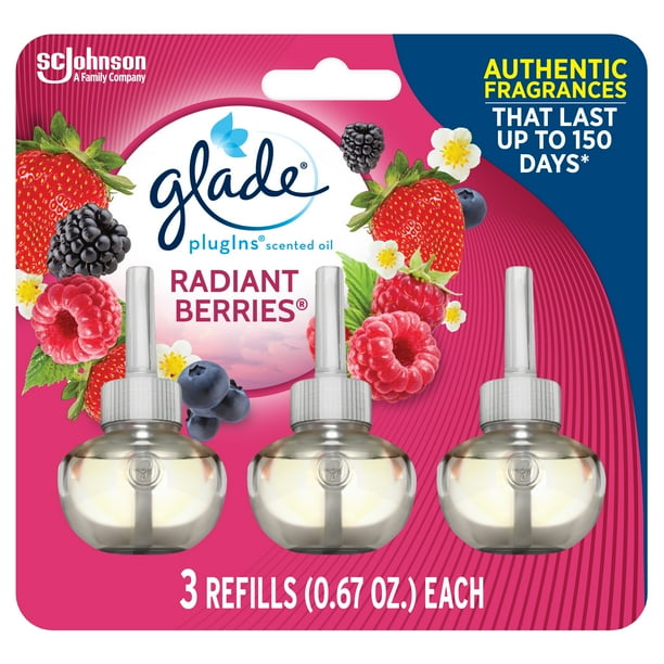 Glade Plugins Refill 3 Ct Radiant Berries 2 01 Fl Oz Total Scented Oil Air Freshener Infused With Essential Oils Walmart Com Walmart Com