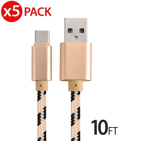 5x 10FT USB Type C Cable Fast Charging Cable USB-C Type-C 3.1 Data Sync Charger Cable Cord For Samsung Galaxy S9 S9  Galaxy S8 S8 Plus Nexus 5X 6P OnePlus 2 3 LG G5 G6 V20 HTC M10 Google Pixel XL