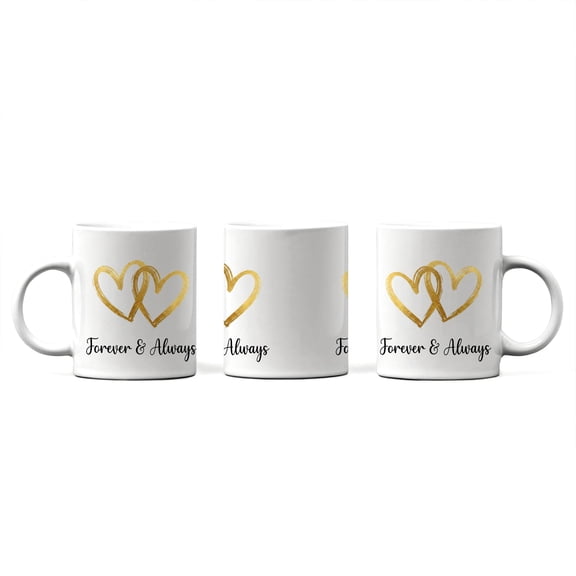 Forever & Always Coffee Mug - Golden Hearts Anniversary Gift for Wife - Romantic Wedding Cup