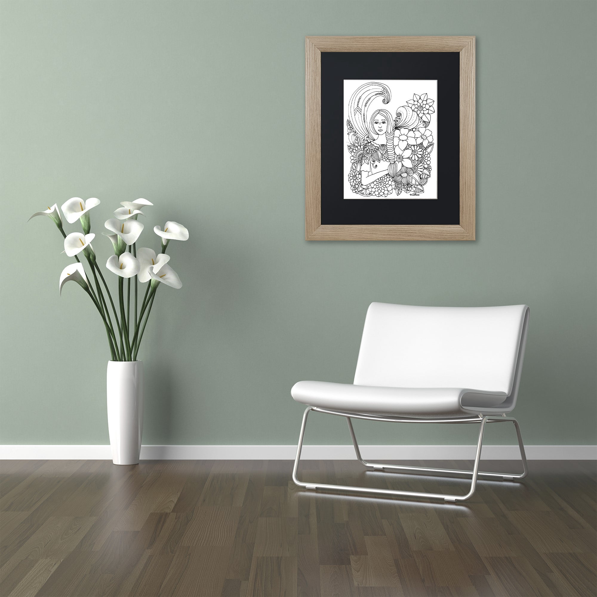Trademark Fine Art "Flower Girls 14" Canvas Art by KCDoodleArt Black Matte, Birch Frame