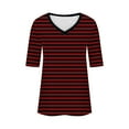 thumbnail image 4 of Women V Neck Half Sleeve Tshirts Striped Tunic Tops Summer Loose Elbow Length Tees Business Casual Blouses, 4 of 4