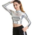 thumbnail image 4 of Jdlsppl Men's Long Sleeve T Shirt Halloween Metallic Crop Top High Neck Outfit Mardi Gras Soft Sexy Summer Blouse Silver Large, 4 of 4