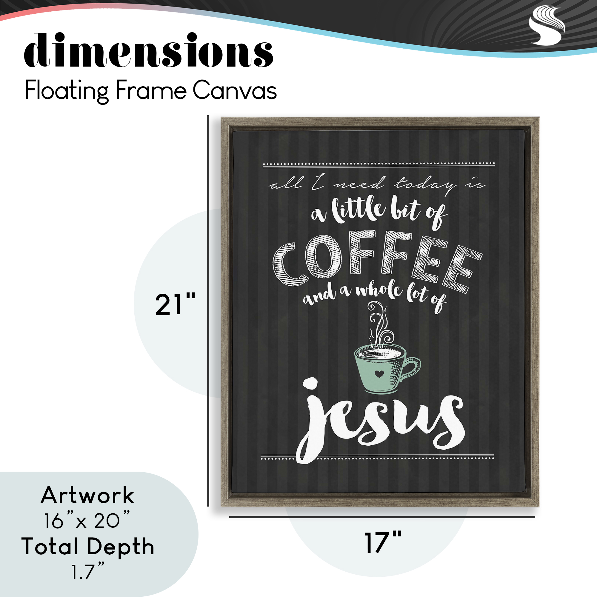 Little Coffee & Whole Lot Of Jesus Brown Framed Floater Canvas Wall Art, design by Lettered and Lined