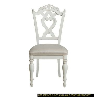 Victorian Style Antique White Desk Chair 1Pc Upholstered Cushioned Seat Traditional Craving Wooden Funiture