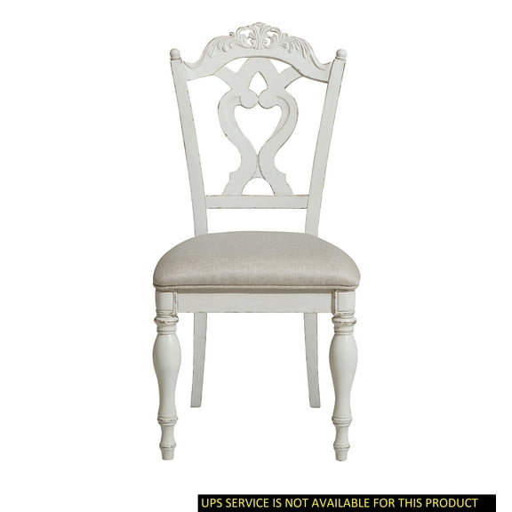 Victorian Antique White Desk Chair with Cushioned Seat for KidsRoom, Traditional Carved Wooden Furniture