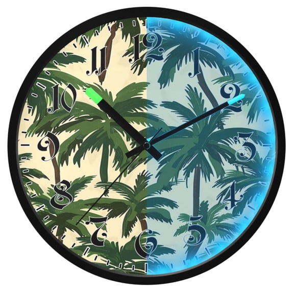 Ryvnso Tropical Palm Trees 12 Inch Night Light Wall Clock Luminous Silent Battery Operate Clocks