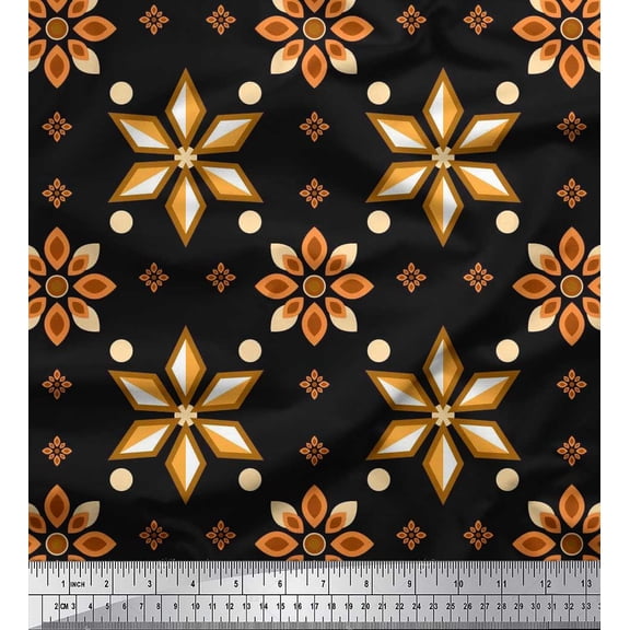 Soimoi Crepe Silk Fabric Dot & Floral Decorative Print Fabric by the Yard 42 Inch Wide