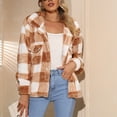thumbnail image 3 of Women's Fleece Plaid Jacket Coats Button Down Lapel Sherpa Lined Shacket Jacket Outwear Long Sleeve Warm Jackets Winter Coat, 3 of 5