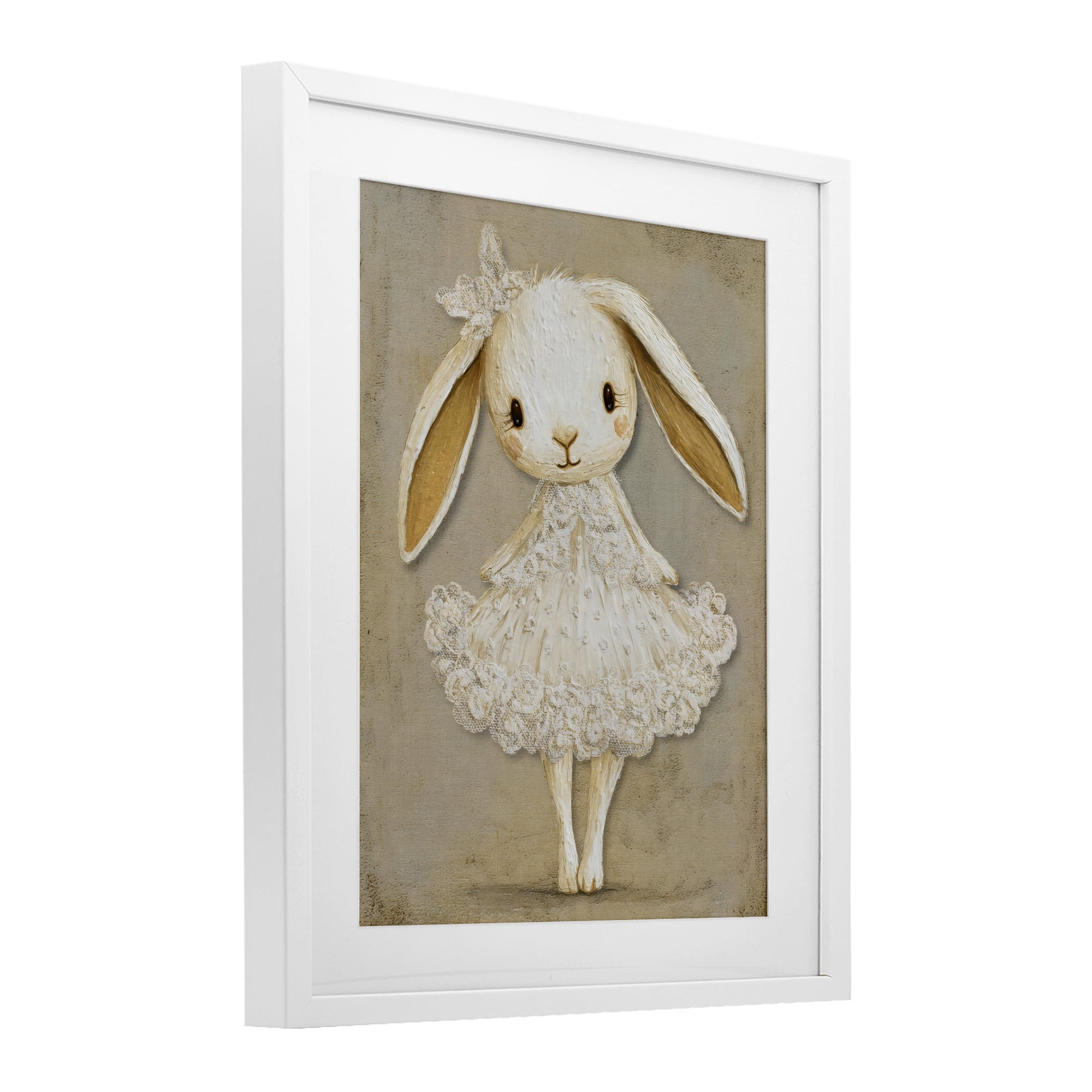 Stupell Industries Ballerina Bunny in Lace Dress White Framed Print Under Glass, design by Ink Drop Loft