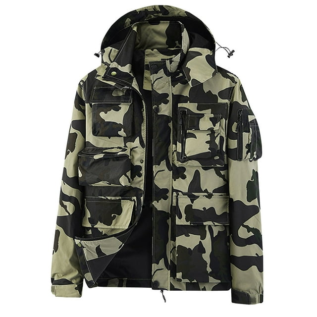 LOVZFMLL Vestes pour Hommes Mode Décontractée Camouflage Couleur Poches Zippées Manches Longues à Capuche Manteau Décontracté