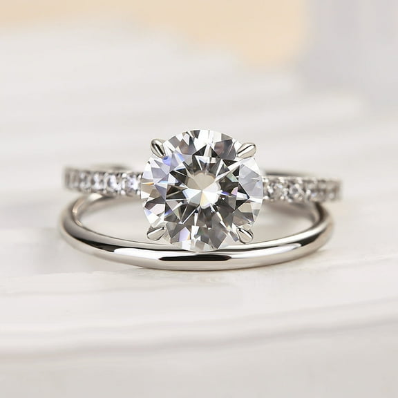 Veda Jewel Wedding Engagement Set - 1.5 Ct Round Cut Lab Created Diamond - 14K White Gold Plated Bridal Ring Set for Women's - Hidden Halo Design - Elegant Jewelry