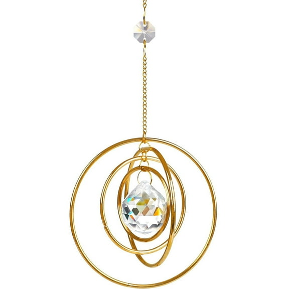 Dalrosia Suncatcher Crystal Galaxy, Window Hanging Rainbow Sun Catcher, Glass Ball Prism Sun Catcher with 4 Brass Circles