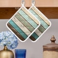 thumbnail image 2 of Farmhouse Teal Brown Pot Holders for Kitchen Heatproof Potholder, 2 Pack Vintage Ombre Wooden Hot Pads Multipurpose Oven Pads Cloth Potholders Trivet for Cooking and Baking, 2 of 8