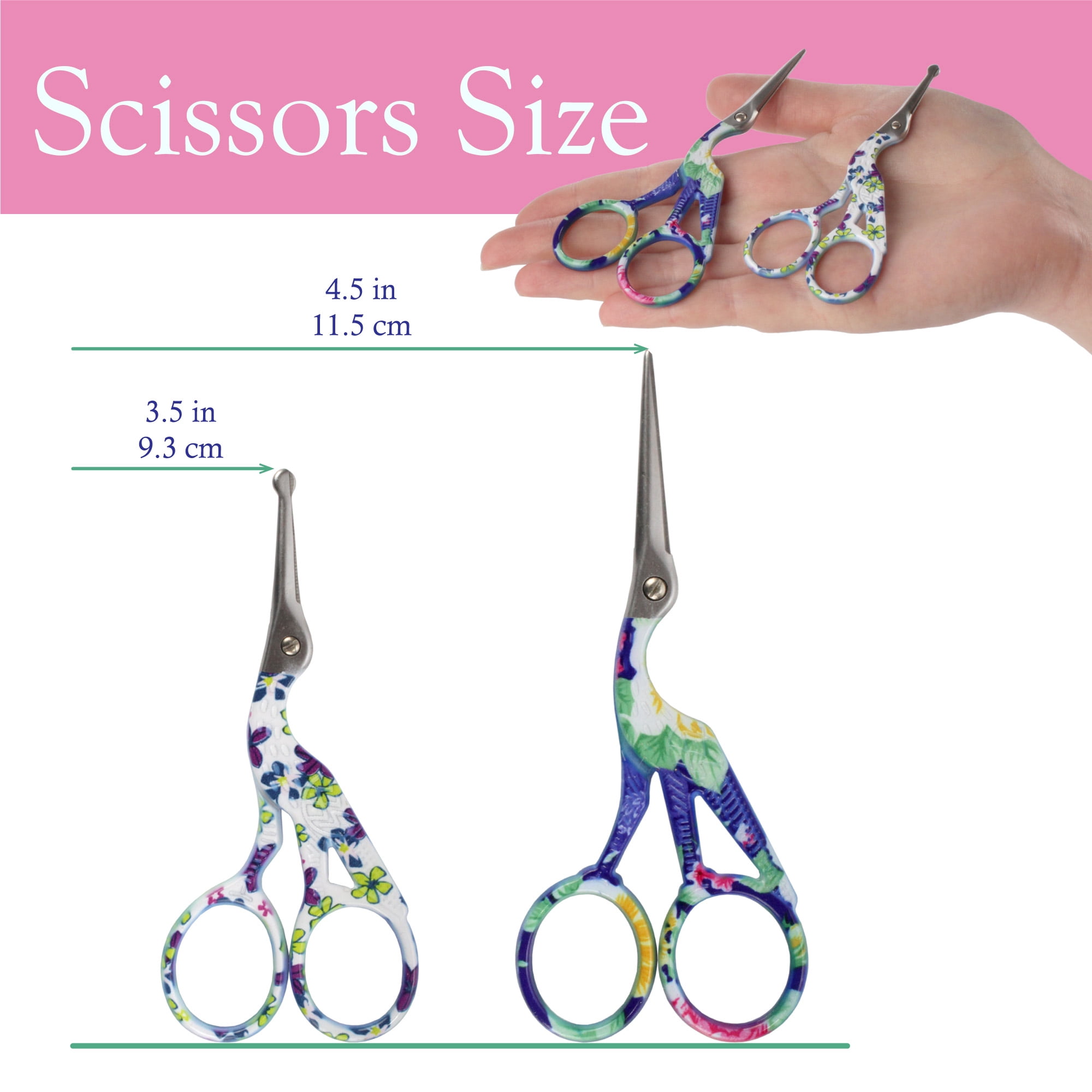 Stork Bird Rounded Safety Tip Embroidery Craft Stainless Steel Crane Scissors - Assortment A - 2 Pairs