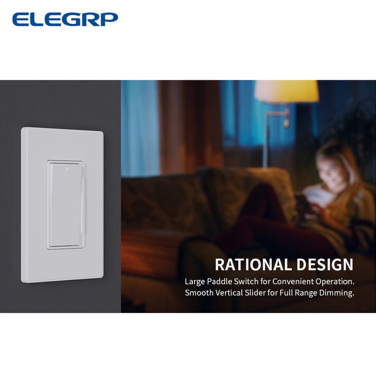 ELEGRP Slide Dimmer Switch (2 Pack) – No Neutral Wire Needed, Works With Dimmable LED/CFL/Incandescent, Single Pole Or 3-Way, Matte White