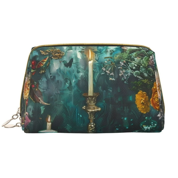 Naloa Baroque Floral Still Life Leather Makeup Bag for Purse Travel, Portable Small Cosmetic Organizer for Women and Girls, Make up Bag with Zipper