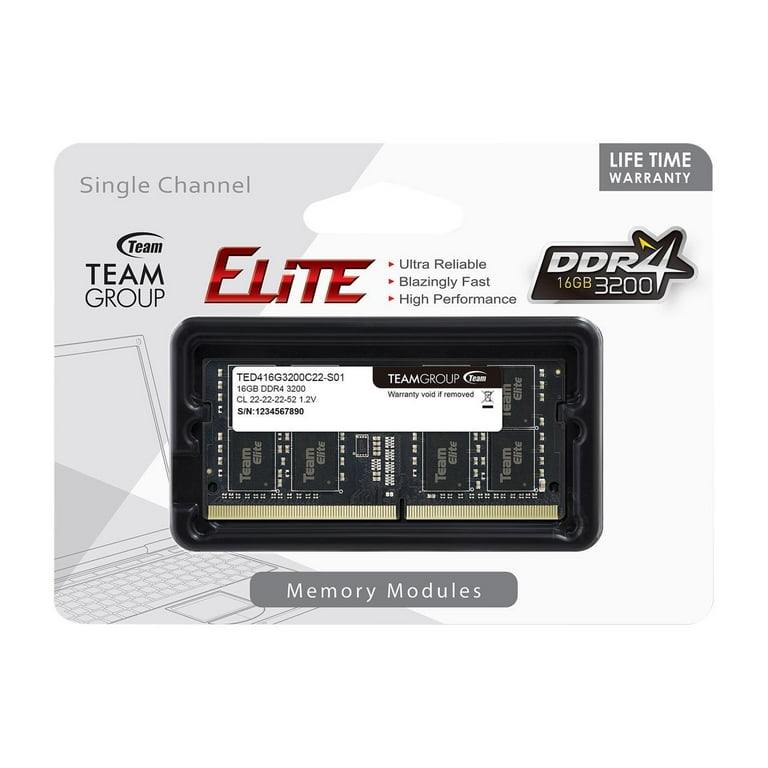 Team Elite 16GB 260-Pin DDR4 SO-DIMM DDR4 3200 (PC4 25600) Laptop Memory  Model TED416G3200C22-S01 