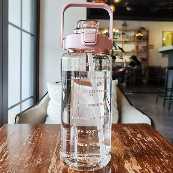 64 oz Motivational Water Bottle with Straw & Time Marker Large Capacity BPA Free Leakproof Sports Jug for Fitness Gym Outdoor Pink Pink