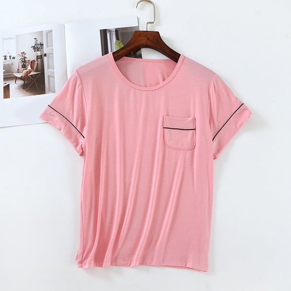 TaTaai Womens Loose Fit Short Sleeve Pajama Top Round Neck Casual Sleepwear Can Be Worn As Outerwear for Home Gift