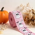 thumbnail image 4 of Halloween Ghost Wired Edge Ribbon, Pink Striped Ghost Ribbon for Wreath Craft DIY Party Decor, 2.48 Wide, 4 of 5