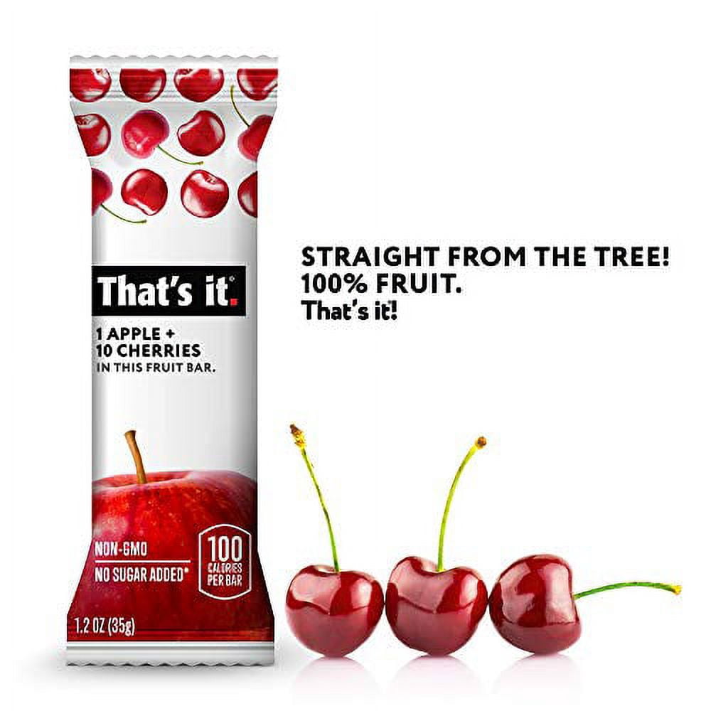 That's it. Apple + Cherry 100% Natural Real Fruit Bar, Best High Fiber Vegan, Gluten Free Healthy Snack, Paleo for Children & Adults, Non GMO No Sugar Added, No Preservatives Energy Food (12 Pack)